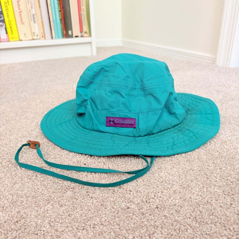 Vintage 90s Columbia Bucket Hat Boonie Teal Purple Made in USA Medium Nylon